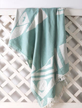 Load image into Gallery viewer, Telo mare in cotone Fish verde acqua