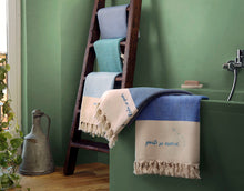 Load image into Gallery viewer, Boho poetry towel baudelaire gift idea petrol blue
