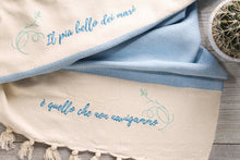 Load image into Gallery viewer, Boho poetry towel hikmet gift idea sky blue