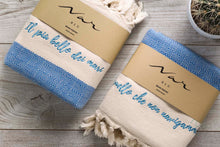 Load image into Gallery viewer, Boho poetry towel hikmet gift idea royal blue