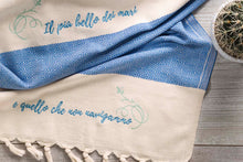Load image into Gallery viewer, Boho poetry towel hikmet gift idea royal blue
