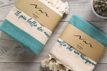 Load image into Gallery viewer, Boho poetry towel hikmet gift idea petrol green