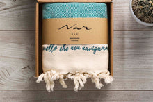 Load image into Gallery viewer, Boho poetry towel hikmet gift idea petrol green