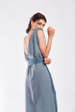 Carica l'immagine nel visualizzatore di Gallery, Tunica in mussola con cintura stampata verde petrolio