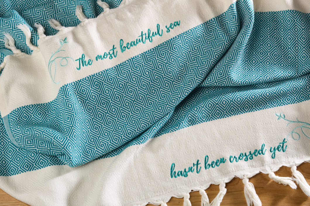 Idea regalo telo boho hikmet verde petrolio