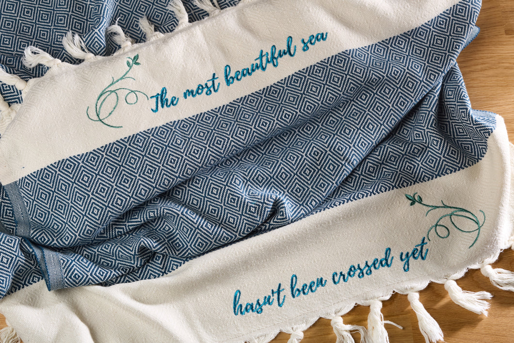 Idea regalo telo boho Baudelaire blu petrolio