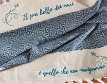 Load image into Gallery viewer, Boho poetry towel hikmet gift idea denim blue

