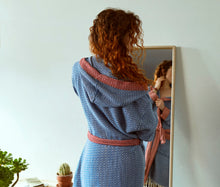 Load image into Gallery viewer, Red royal blue boho cotton dressing gown bathrobe
