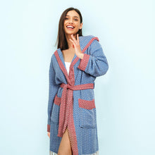 Load image into Gallery viewer, Red royal blue boho cotton dressing gown bathrobe
