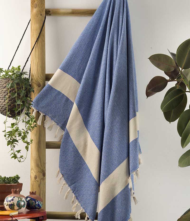 Boho beach and bath towel royal blue