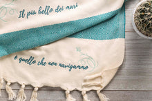 Load image into Gallery viewer, Boho poetry towel hikmet gift idea petrol green
